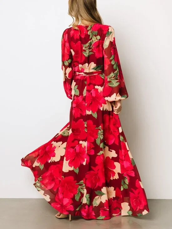 Baltic Born Katinka Wrap Maxi Dress | Burgundy Multi Floral Size SS - Picture 4 of 5